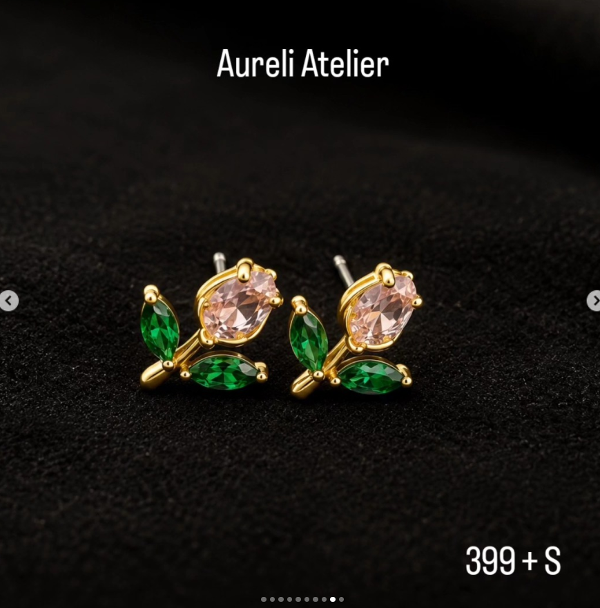 Pink Tulip Crystal Stud Earrings