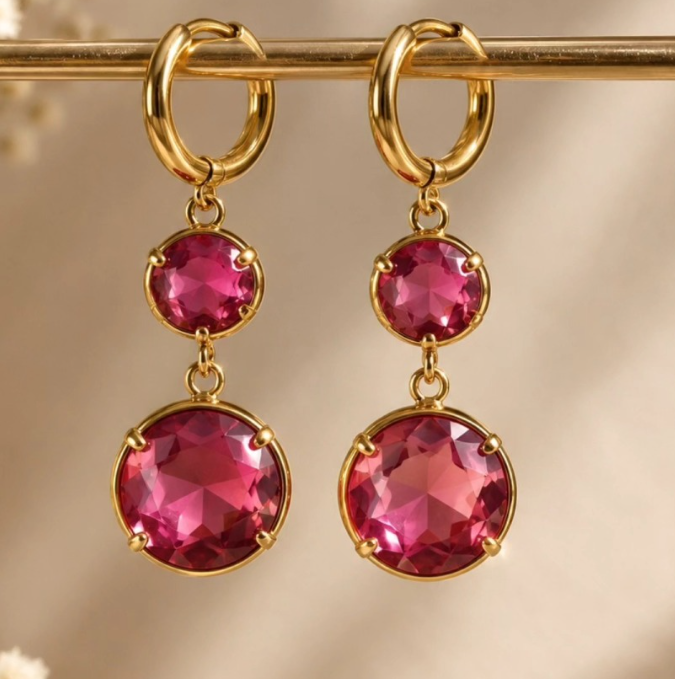 Rose Crystal Double Drop Huggie Earrings