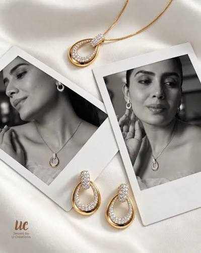 Teardrop Crystal Pendant & Earring Set