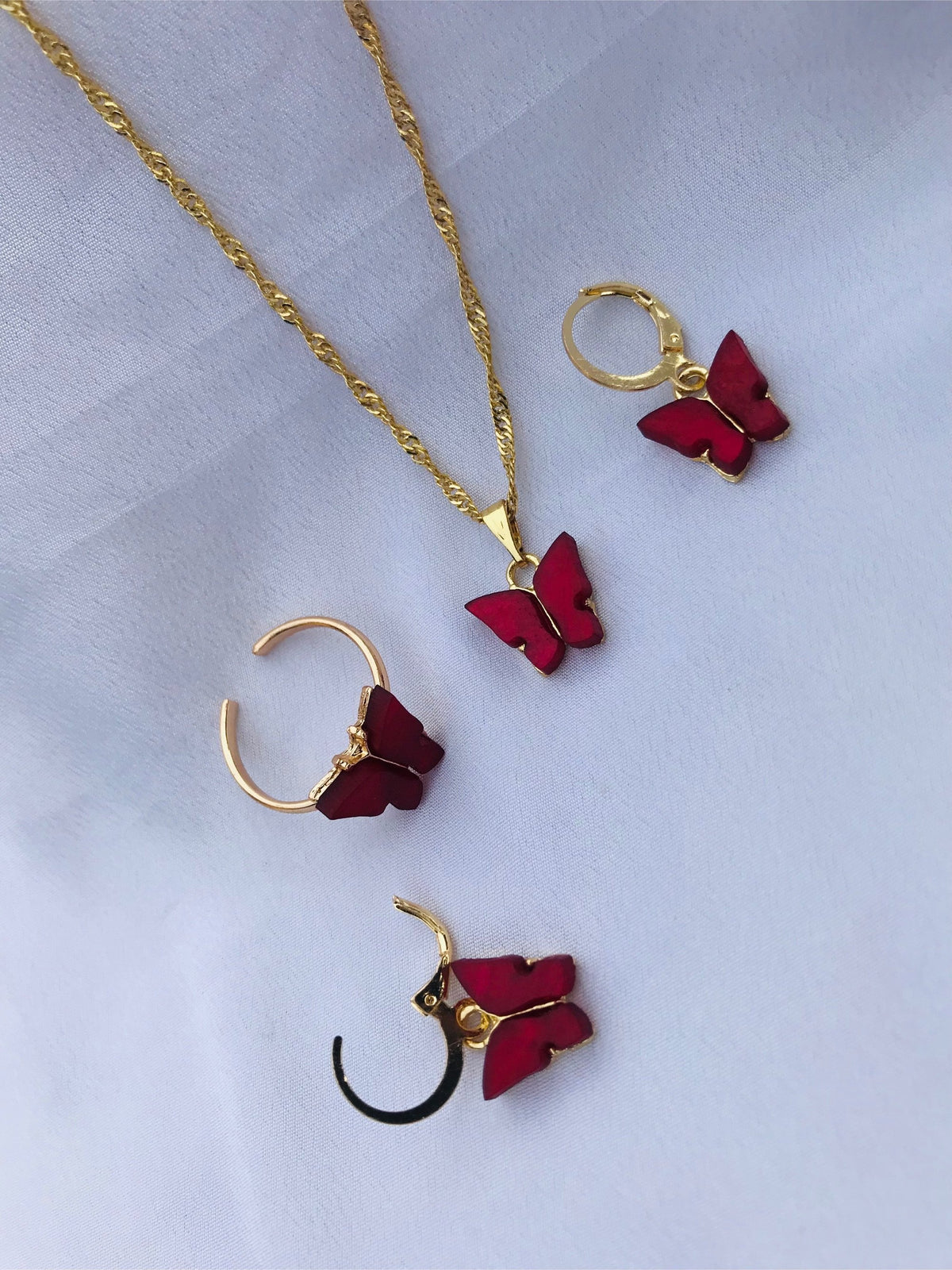 Red Butterfly Jewelry Set